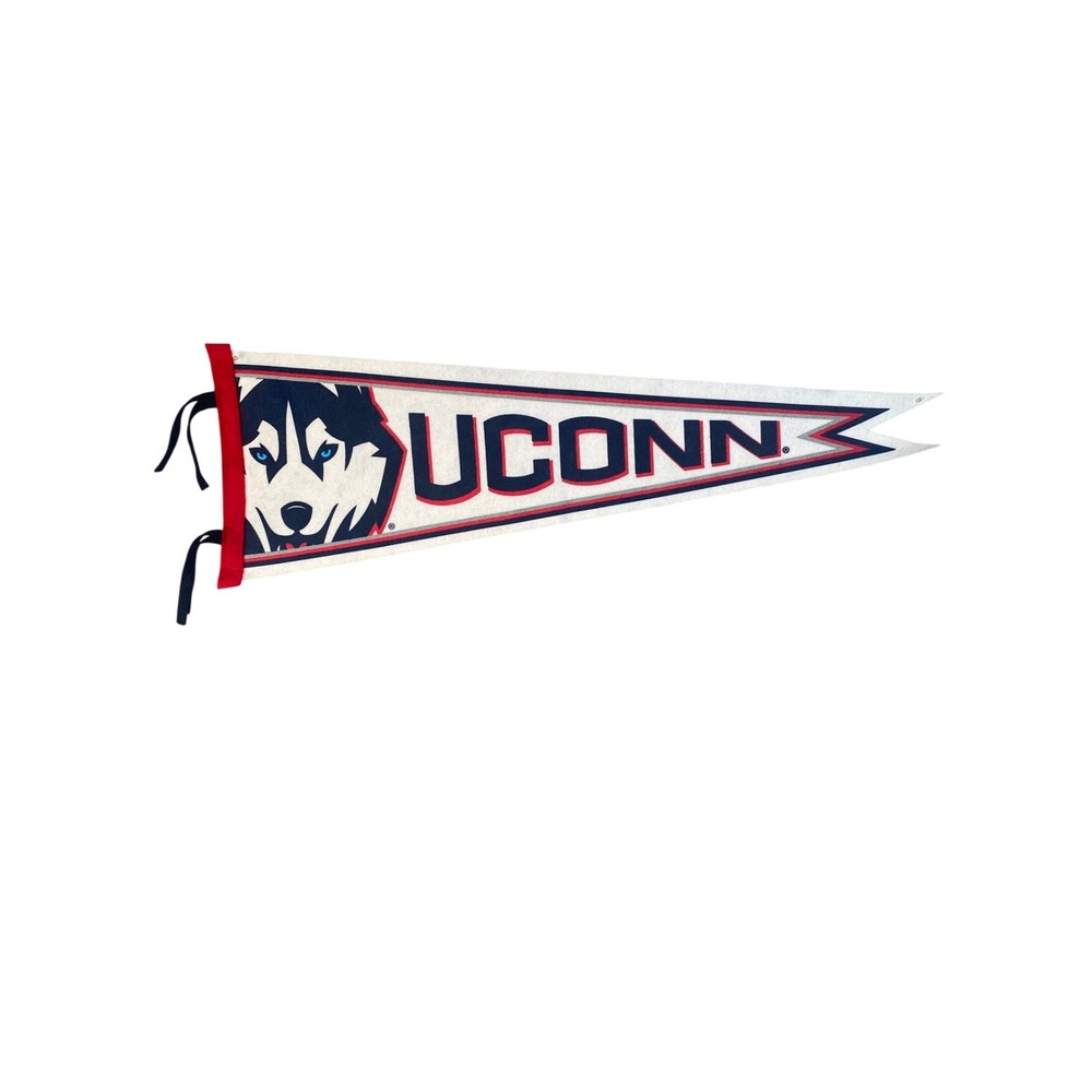Collegiate Pacific UConn Huskies Pennant Flag OS White Vintage Made in USA Felt